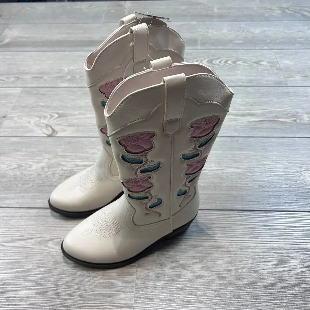 Art Class Kids' Emberly Embroidered Western Boots Ivory 13 NWT